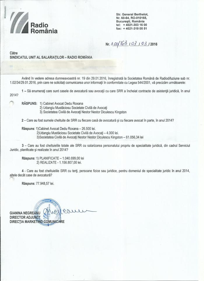 Raspuns SRR L544 chelt asist juridica 2014