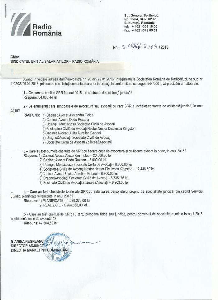 Raspuns SRR L544 chelt asist juridica 2015