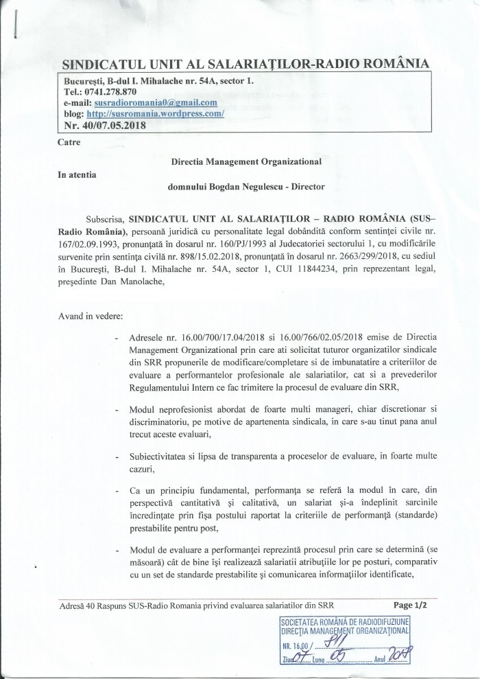 Adresa 40 din 7 mai 2018 ROI Regulam evaluare propuneri catre SRR pg1