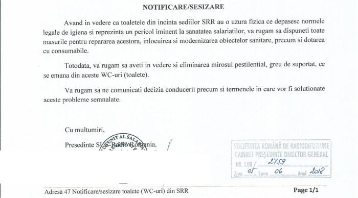 Notificare reparare WC in SRR extras