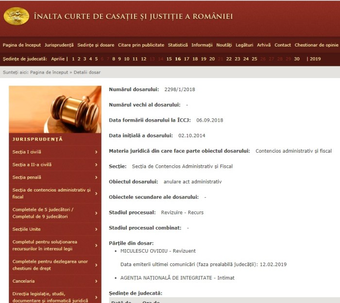 Portal Inalta Curte dosar revizuire Miculescu Ovidiu 1