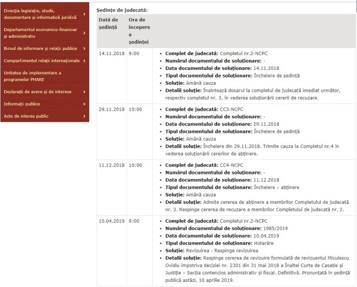 Portal Inalta Curte dosar revizuire Miculescu Ovidiu 2